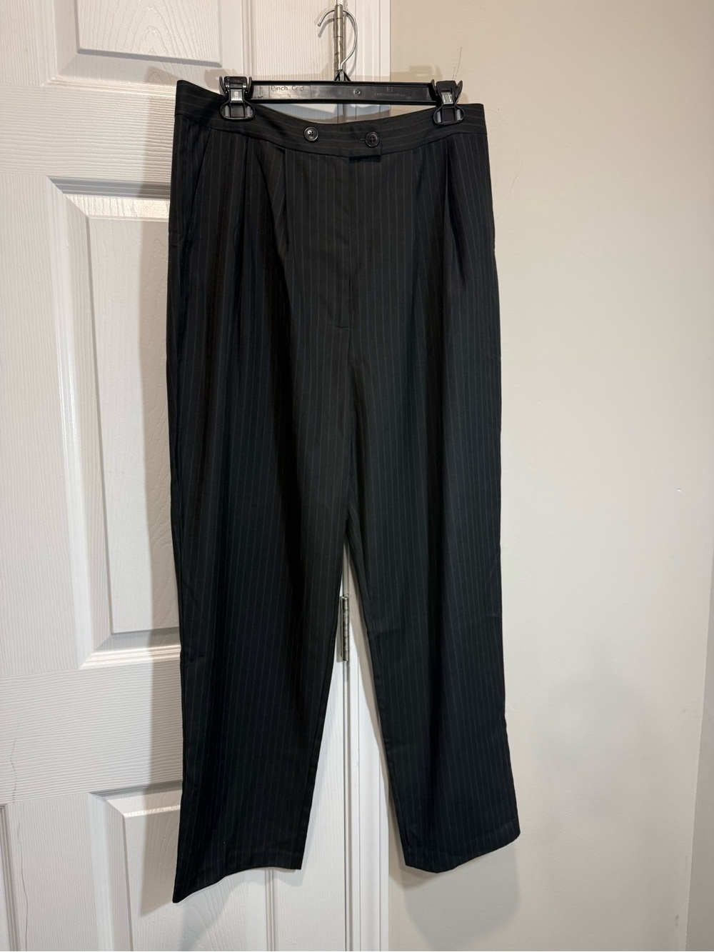 Reformation Black Pinstripe Tailored Trousers Size 10 Career Office Chic